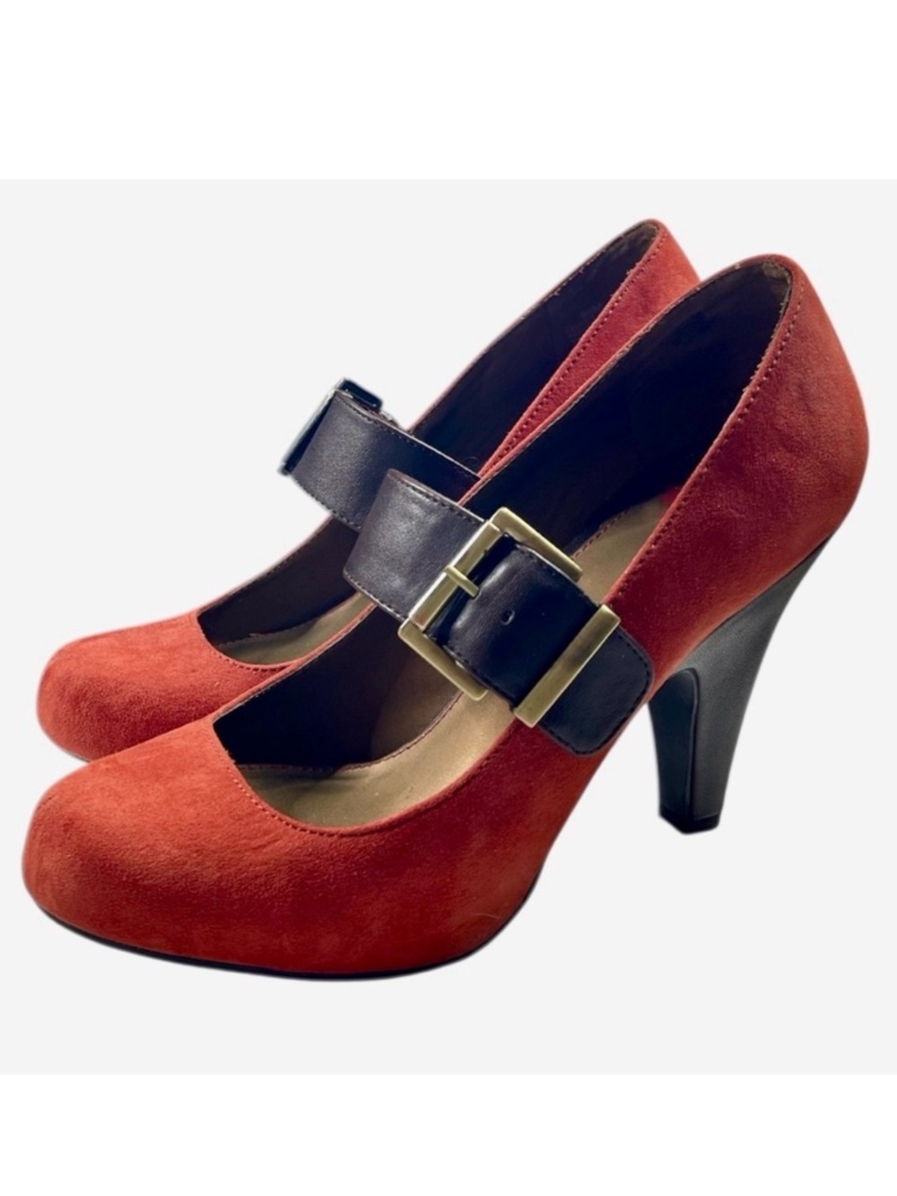 Orange Platform Heels Women’s 9.5M Brown Buckle Strap & Heel Bohemian Boho